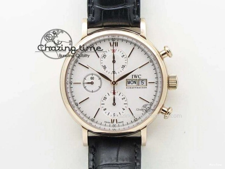 MIROTIME 0309 Portofino Automatic SS FKF 1:1 Best Edition White Dial RG Markers on Black Leather Strap A Stretchable 7141